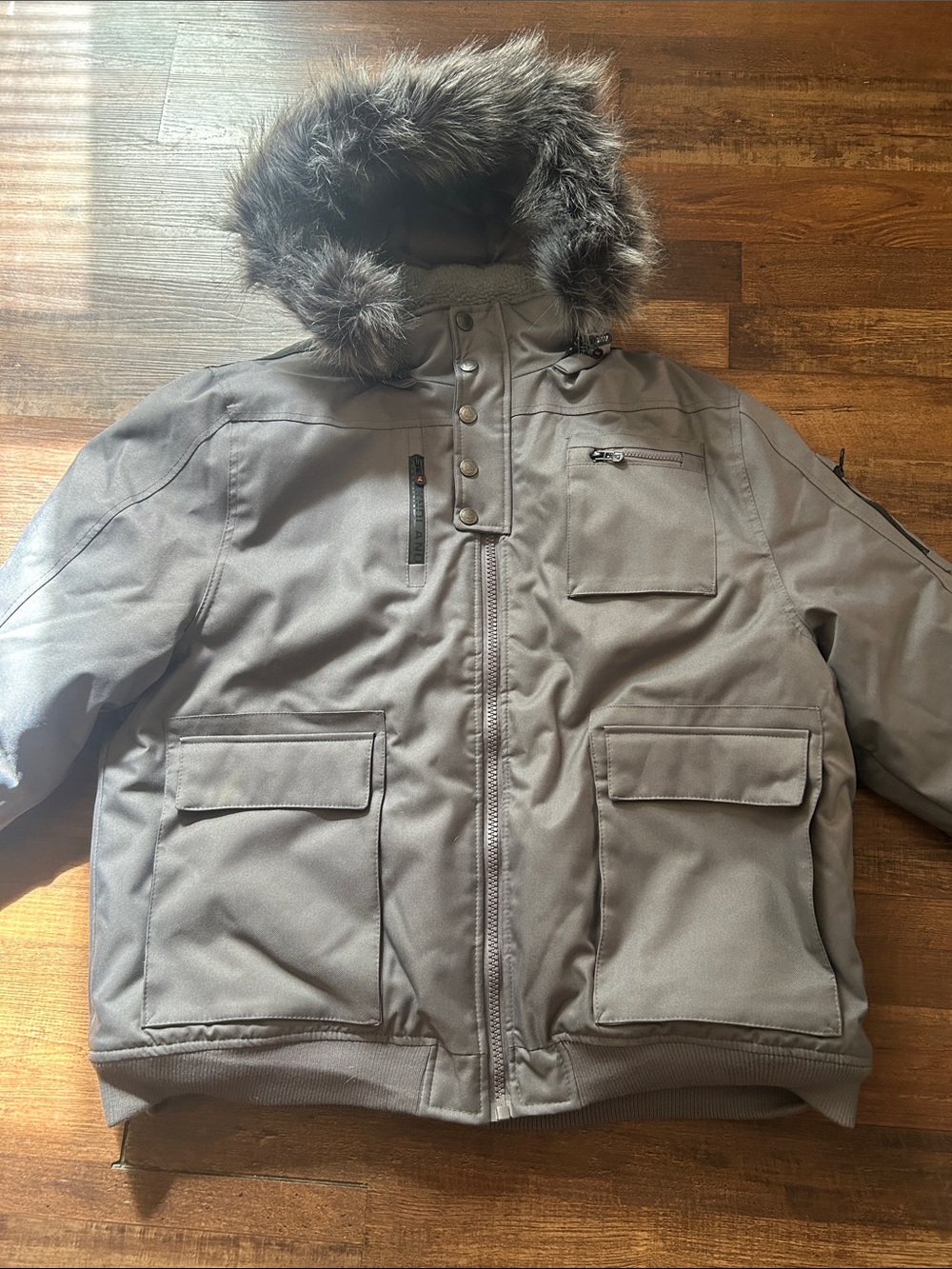 Awaknd Land Men's Big Plus Parka Jacket with Faux Fur Trim - Gray - 4XL